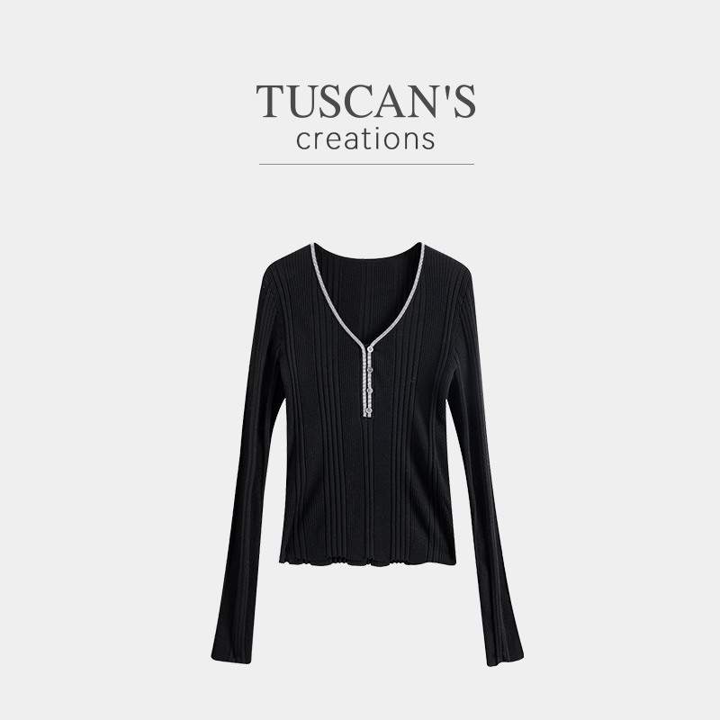 TUSCAN'S CREATIONS毛衣时尚毛针织衫薄款收腰针织修身V领女开衫