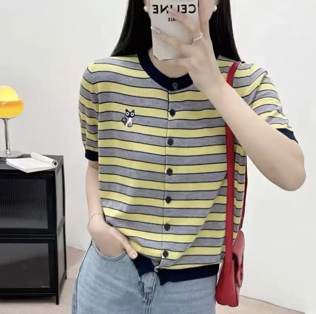 【编码108】气质显瘦薄款短袖春季时尚毛针织衫百搭休闲