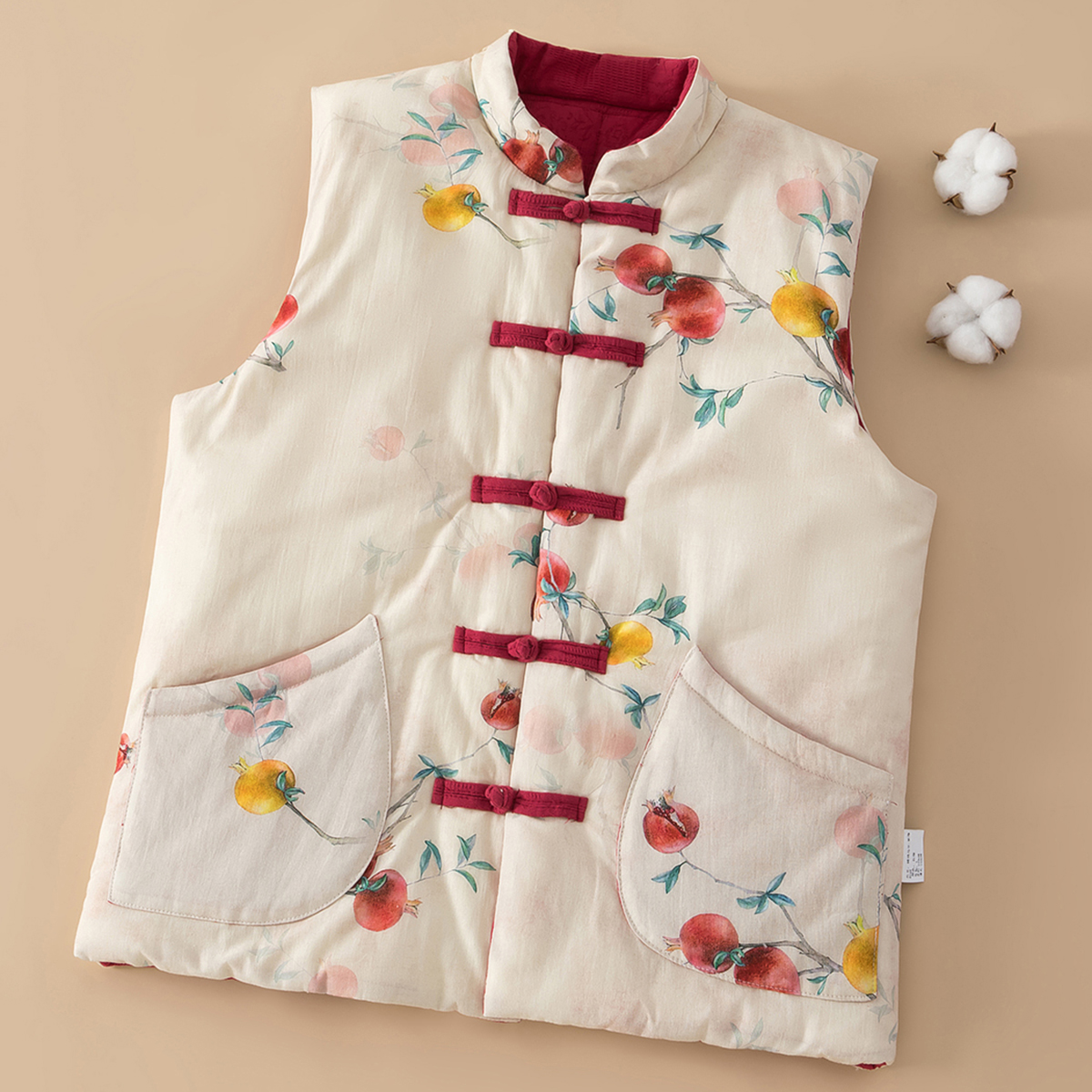 纯棉花马甲国风秋冬季外穿薄棉背心女士盘扣夹棉坎肩冬季保暖马夹