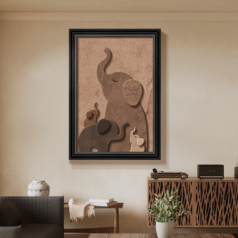 复古风吉祥如意大象客厅沙发背景墙装饰画轻奢高级感壁画玄关画