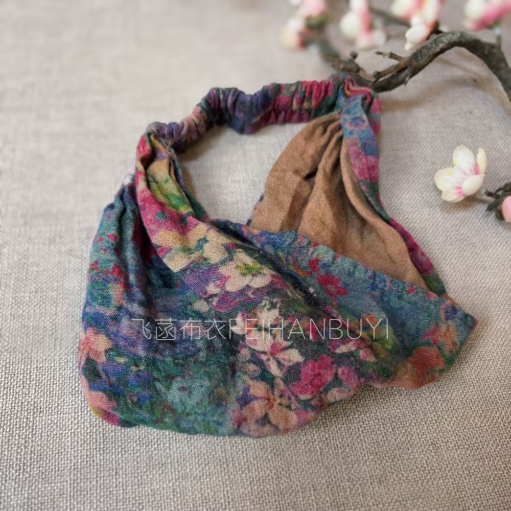 复古砂洗炒色印花高品棉麻发带