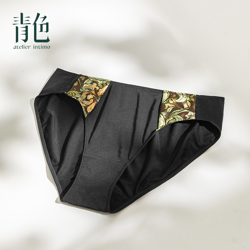 atelier intimo/青色【锦梦底裤】印花真丝女士亲肤透气休闲内裤