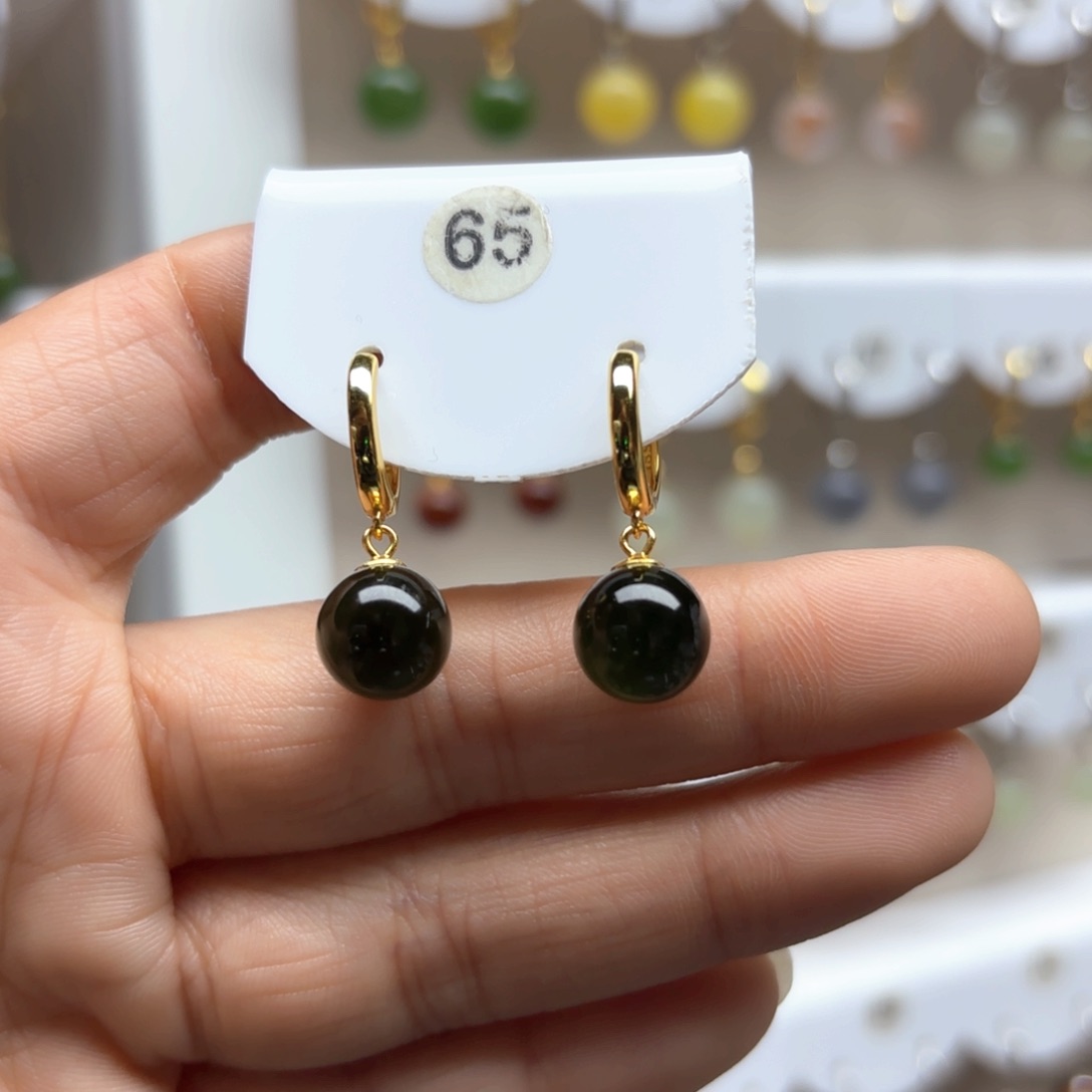 和田玉耳饰银S925镶嵌