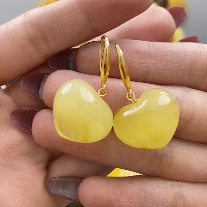 琥珀耳饰银S925镶嵌耳环