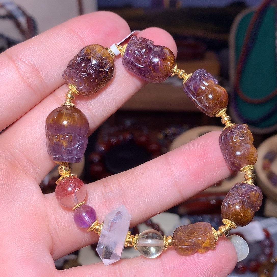 珠宝半成品未镶嵌水晶紫钛貔貅手串