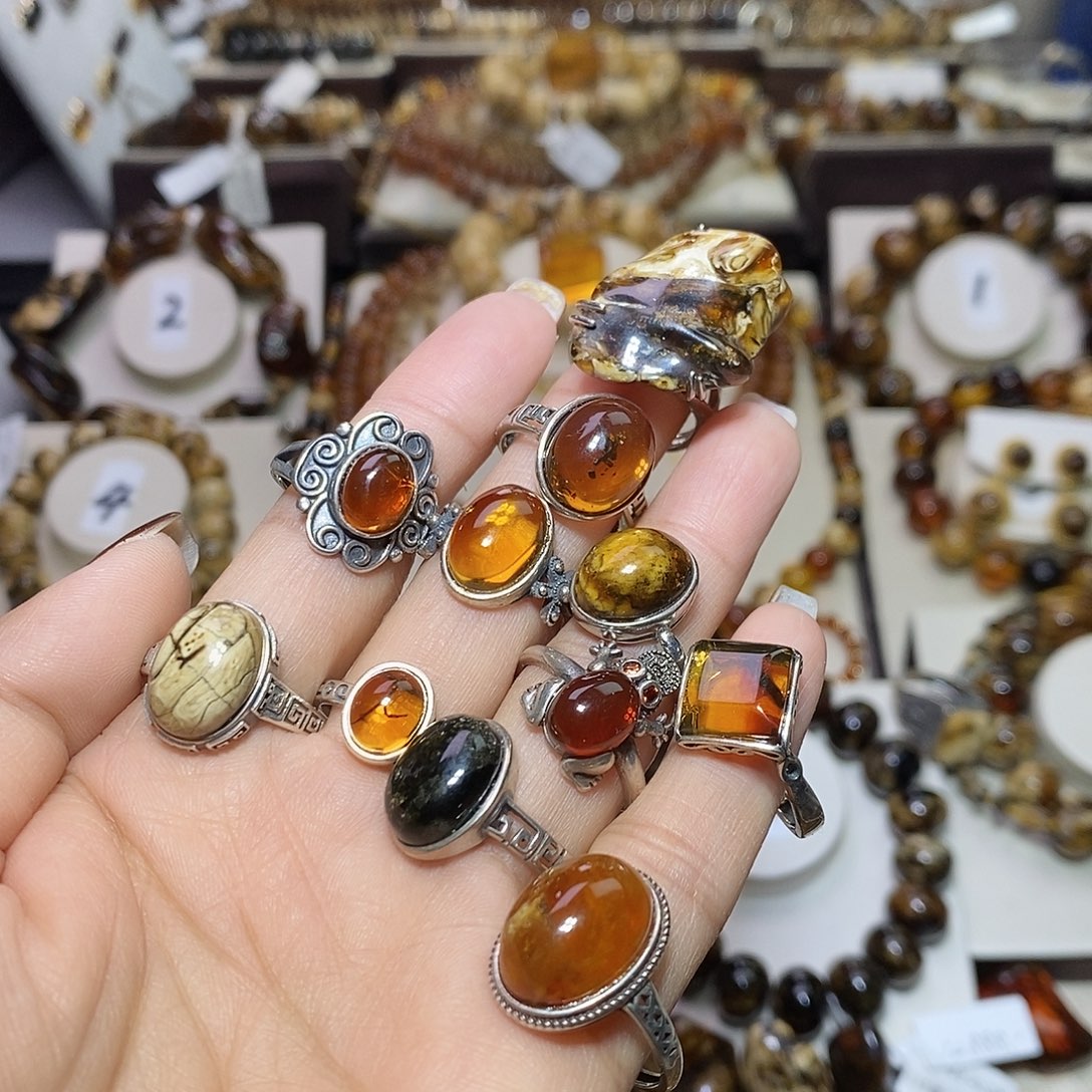 琥珀银S925镶嵌裸石琥珀蜜蜡戒指