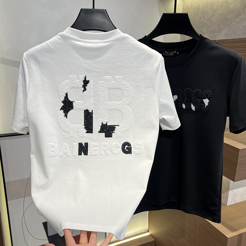 2025秋冬男士新款百搭轻奢刺绣时尚圆领T恤短袖休闲简约男装
