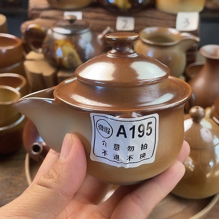 建水紫陶白泥柴烧手抓壶