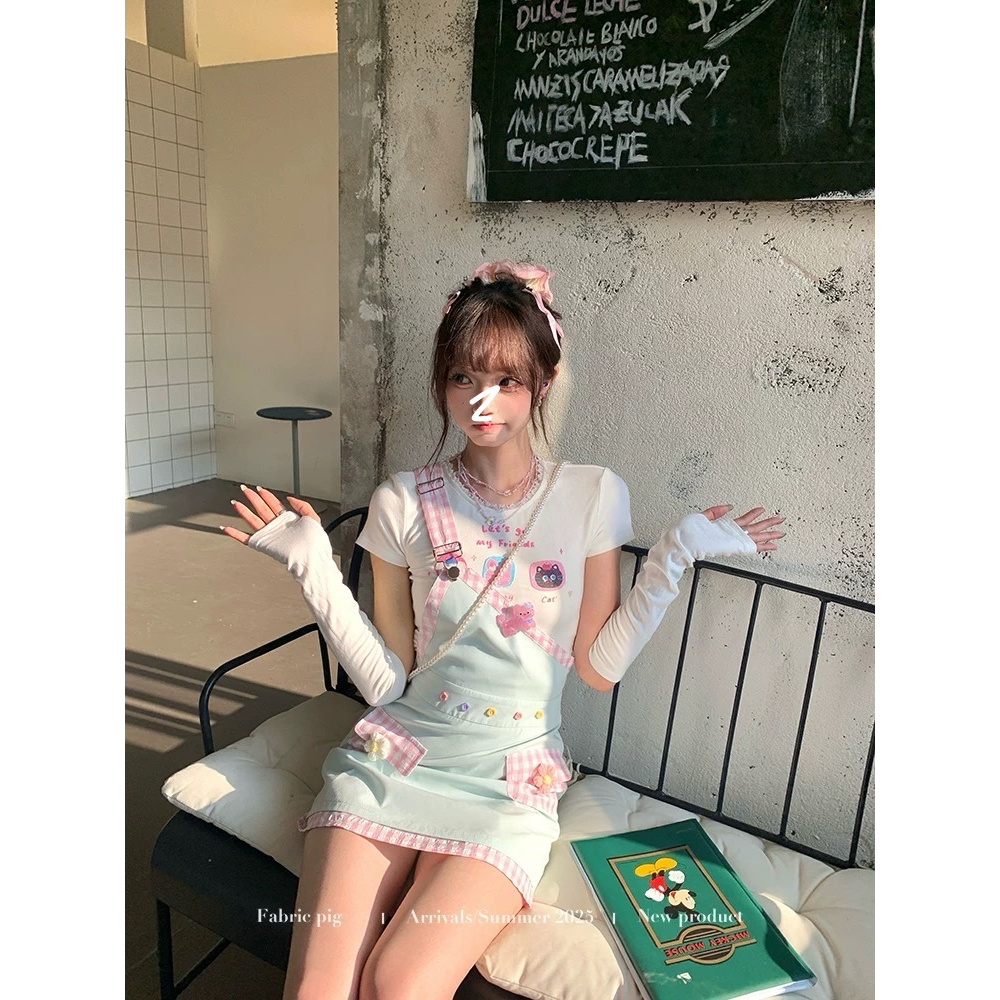 清甜一夏 甜美风薄荷绿背带裙女夏日多巴胺单肩设计感短裙