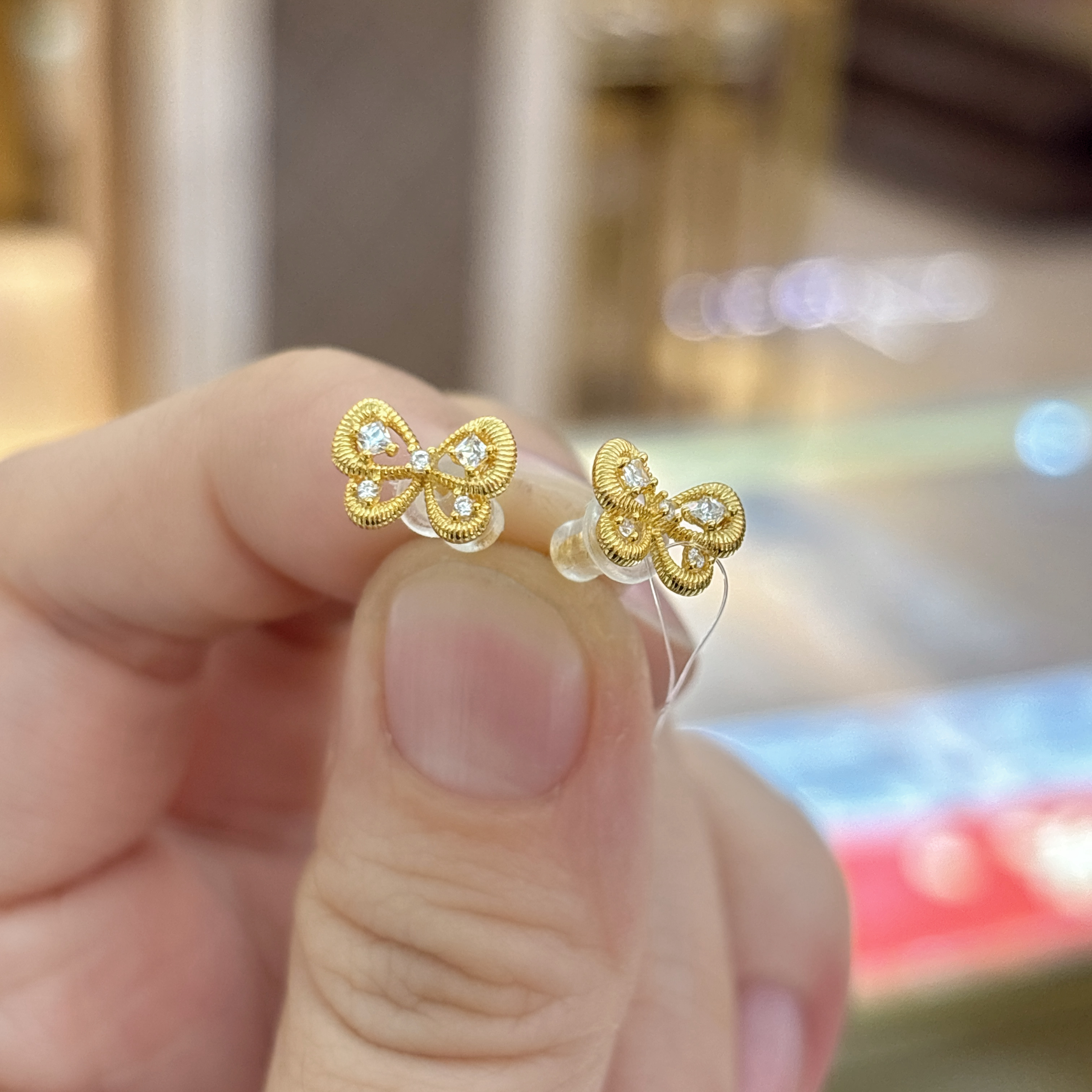 925银合成锆石耳饰 蝴蝶结银耳饰镶嵌锆石