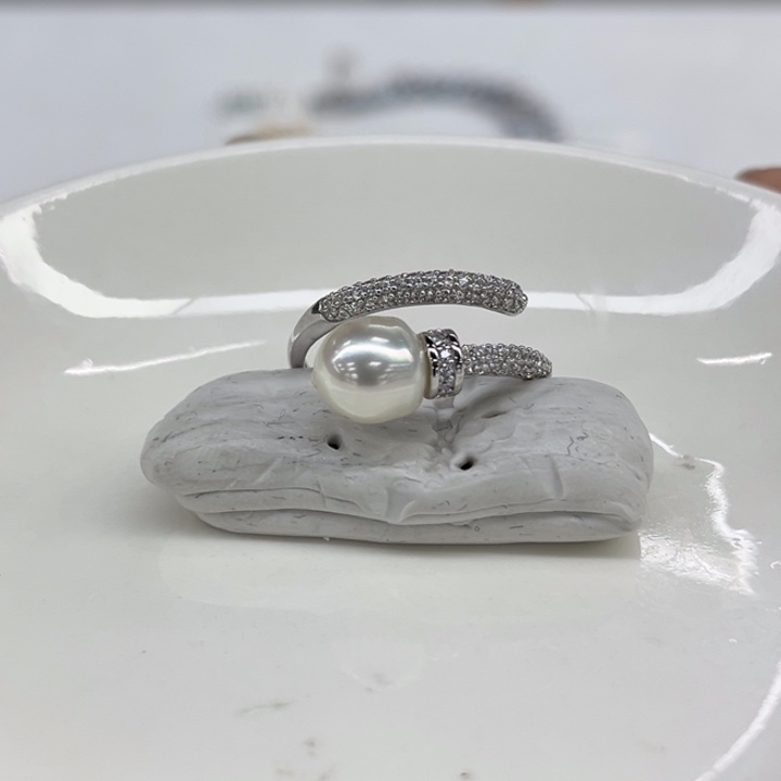 银S925镶嵌戒指海水珍珠8-9mm