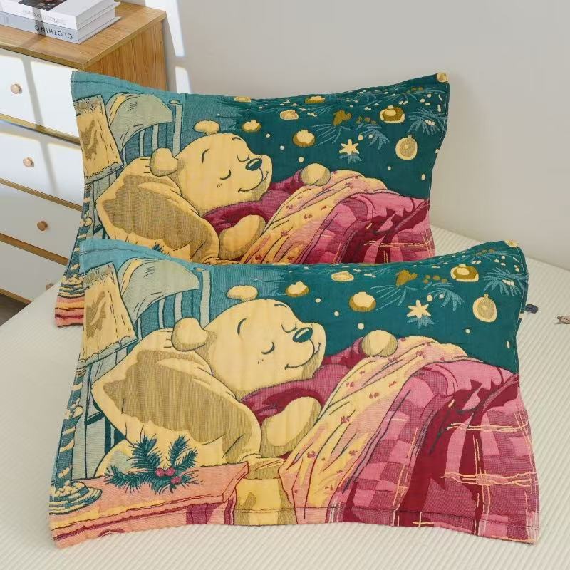 【圣诞小熊】52×78cm泡芙纱布枕巾一对装成人卡通柔软XH