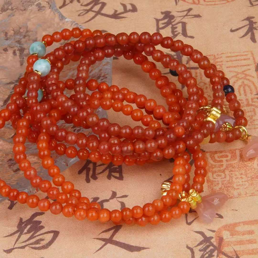 【书记甄选】天然原创南红三圈手链 多样性发一件 约4mm GD1607