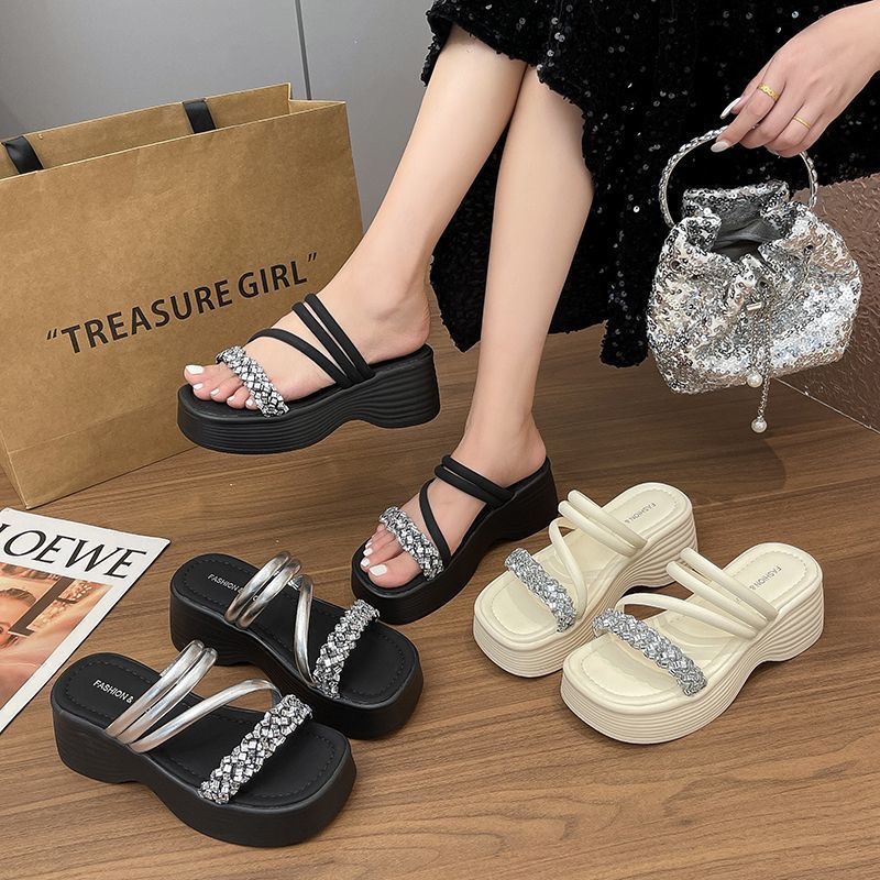 百搭沙滩鞋小众外穿松糕厚底两穿凉鞋2025夏季增高一字拖2039