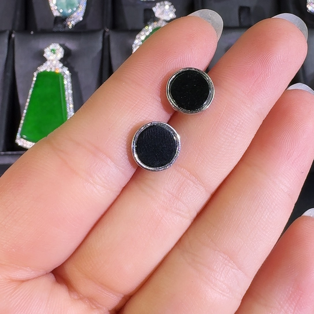 翡翠耳饰银S925镶嵌墨翠