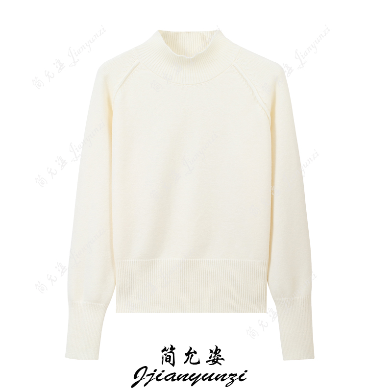 休闲半高领纯色长袖打底针织衫女秋冬季简约百搭加厚保暖套头毛衣