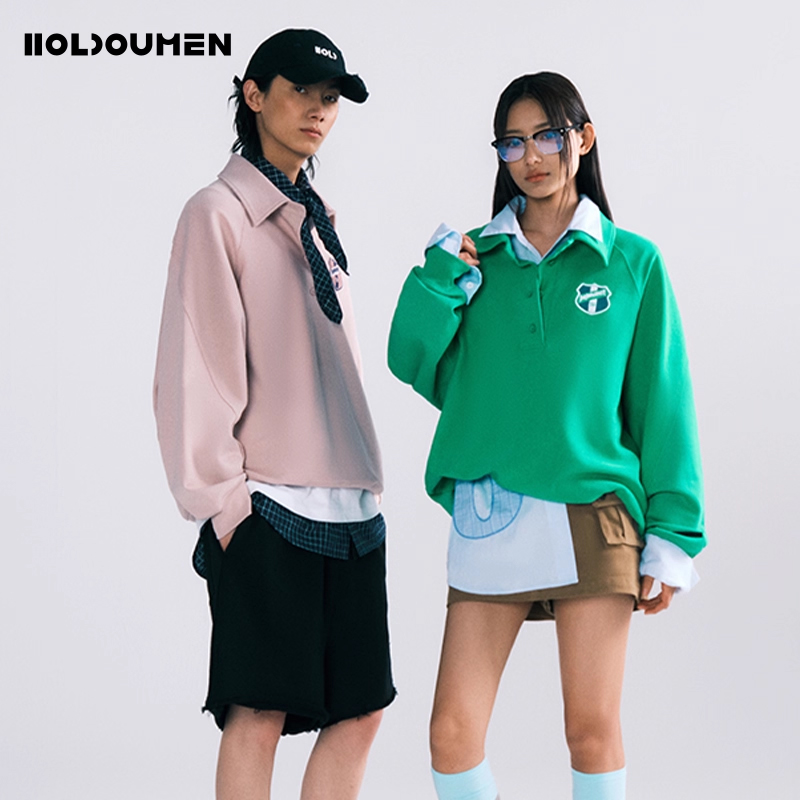 Holdoumen25春夏日常系列毛巾布徽章polo卫衣