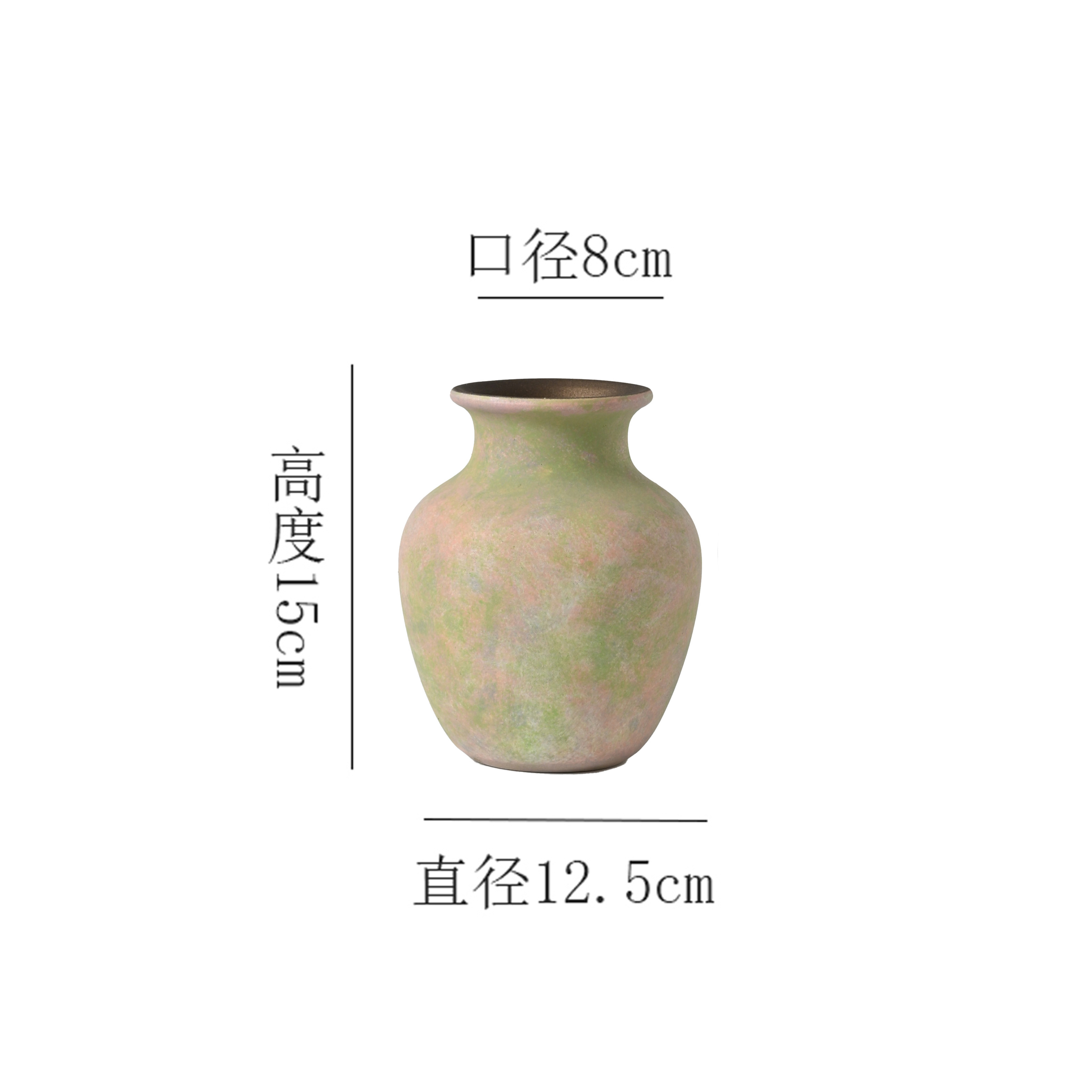 【苔点绿-胖肚瓶小号】无孔水培桌面陶瓷花瓶干花鲜花