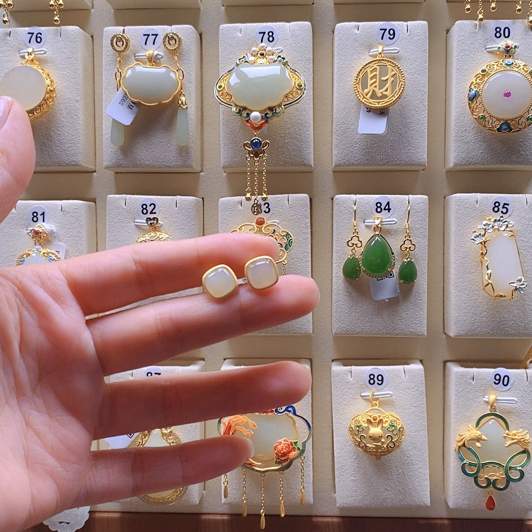 和田玉颈饰银S925镶嵌