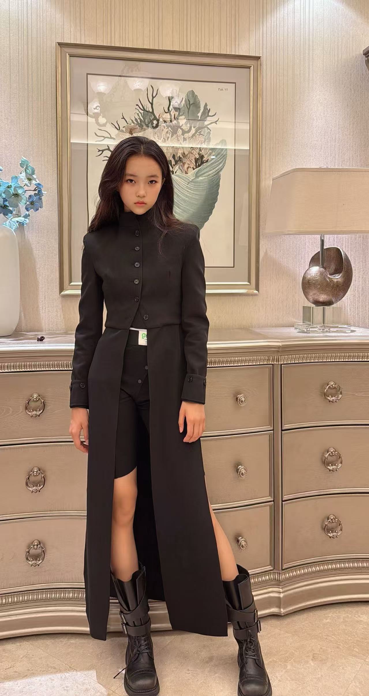 纯色复古中性秋冬长款外套中山装女黑色设计师同款舞台服轻奢