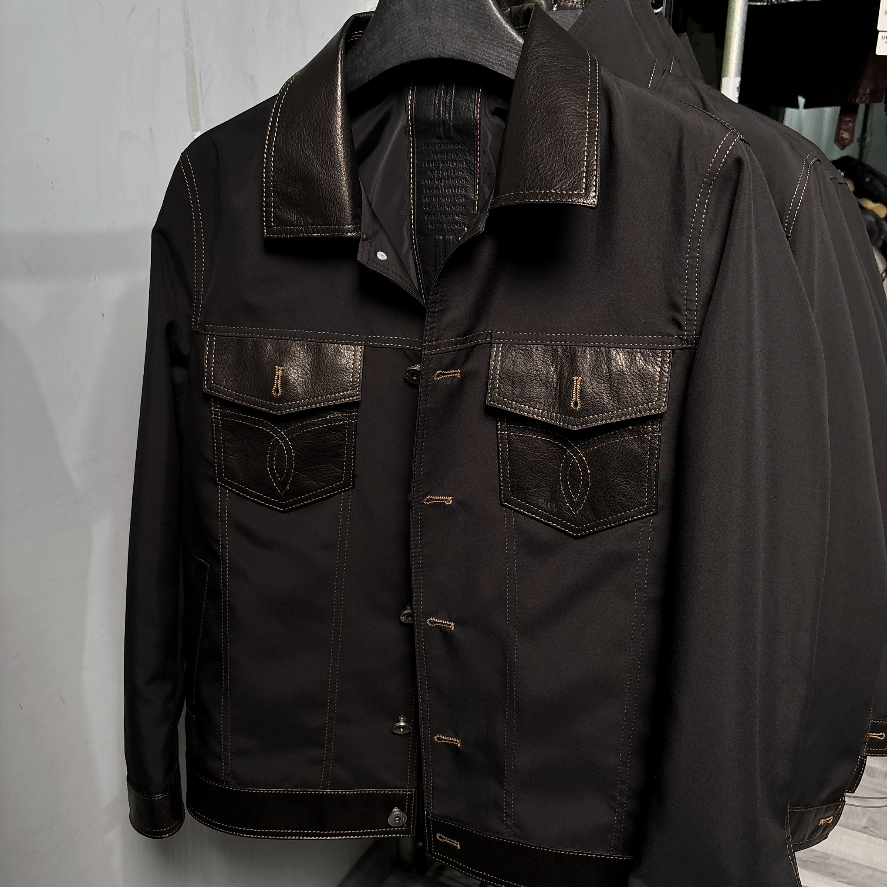 皮配布牛仔 男士真皮皮衣春秋皮配布牛仔休闲时尚外套