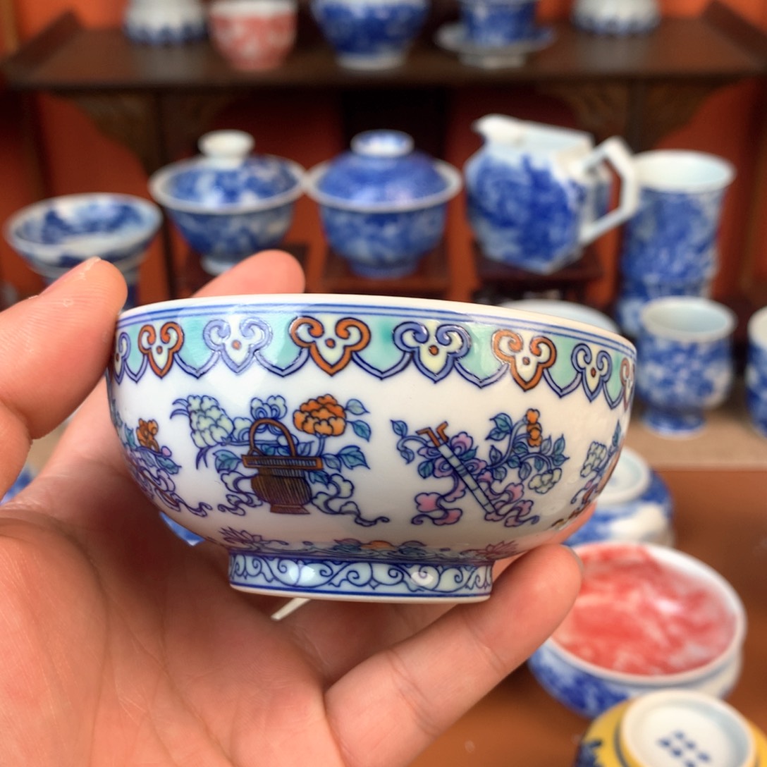 斗彩主人杯手工手绘