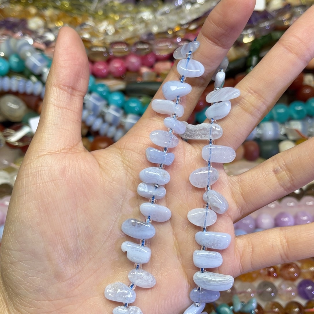 玛瑙/玉髓散珠天然蓝纹玛瑙长条38厘米