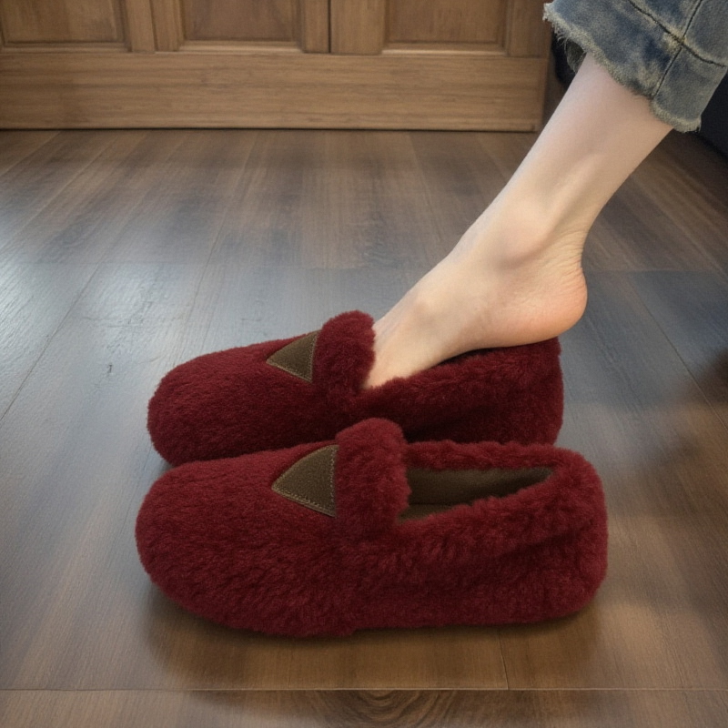 【羊羔绒】红色毛毛鞋女外穿2025新款冬季安哥拉红加绒本命年红鞋子