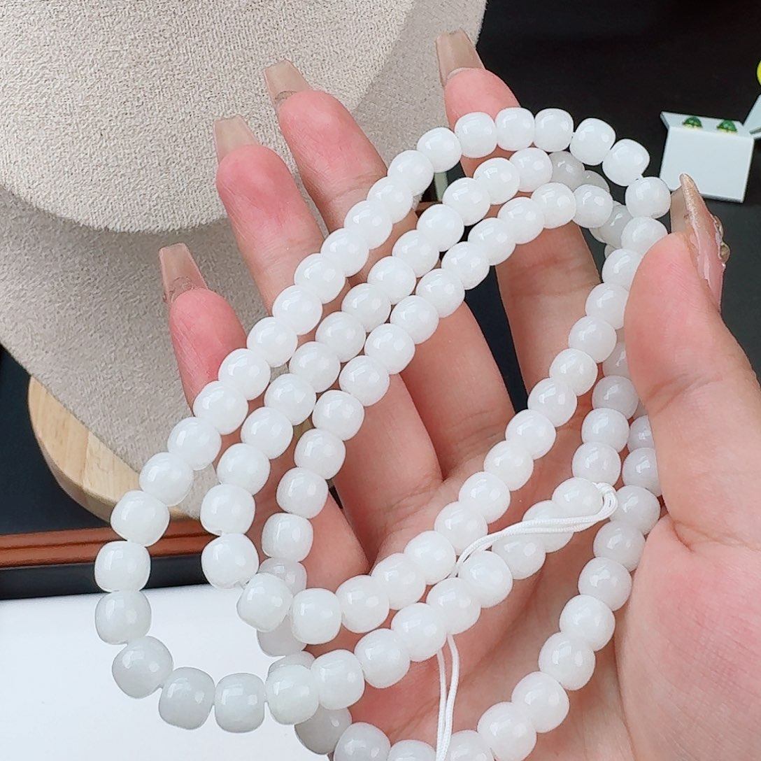 和田玉老型白长串108未镶嵌