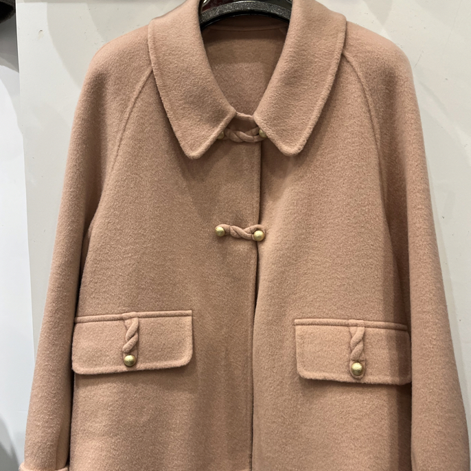 早春新款双面绒呢大衣新中式小个子短款宽松显瘦外套女