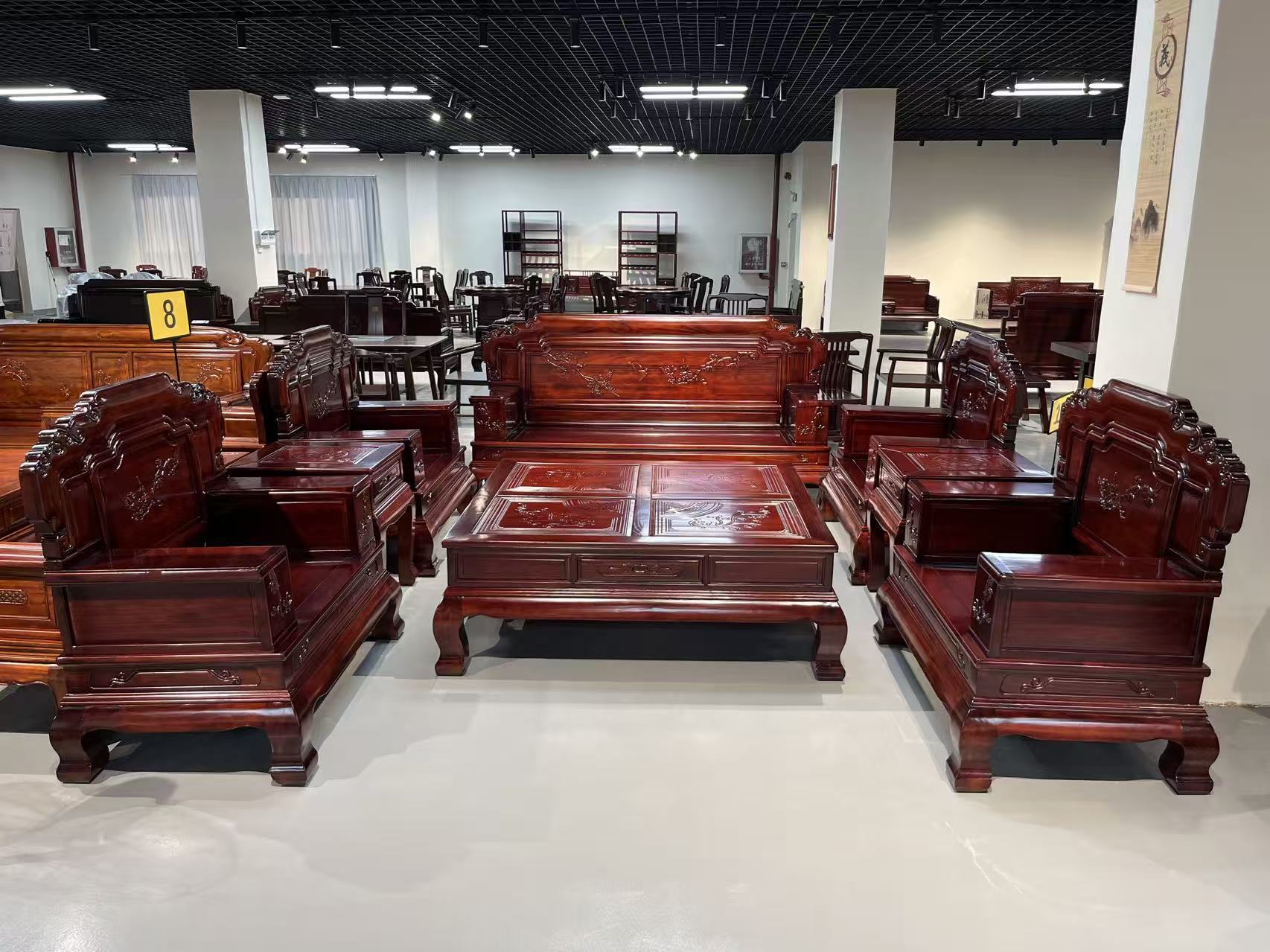 喜上眉梢款红梨木全原木打造新中式古典榫卯结构红木工艺沙发