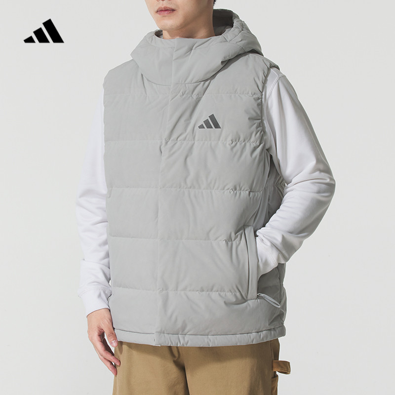 adidas阿迪达斯连帽羽绒马甲男子冬季款户外保暖防寒运动服KH3996