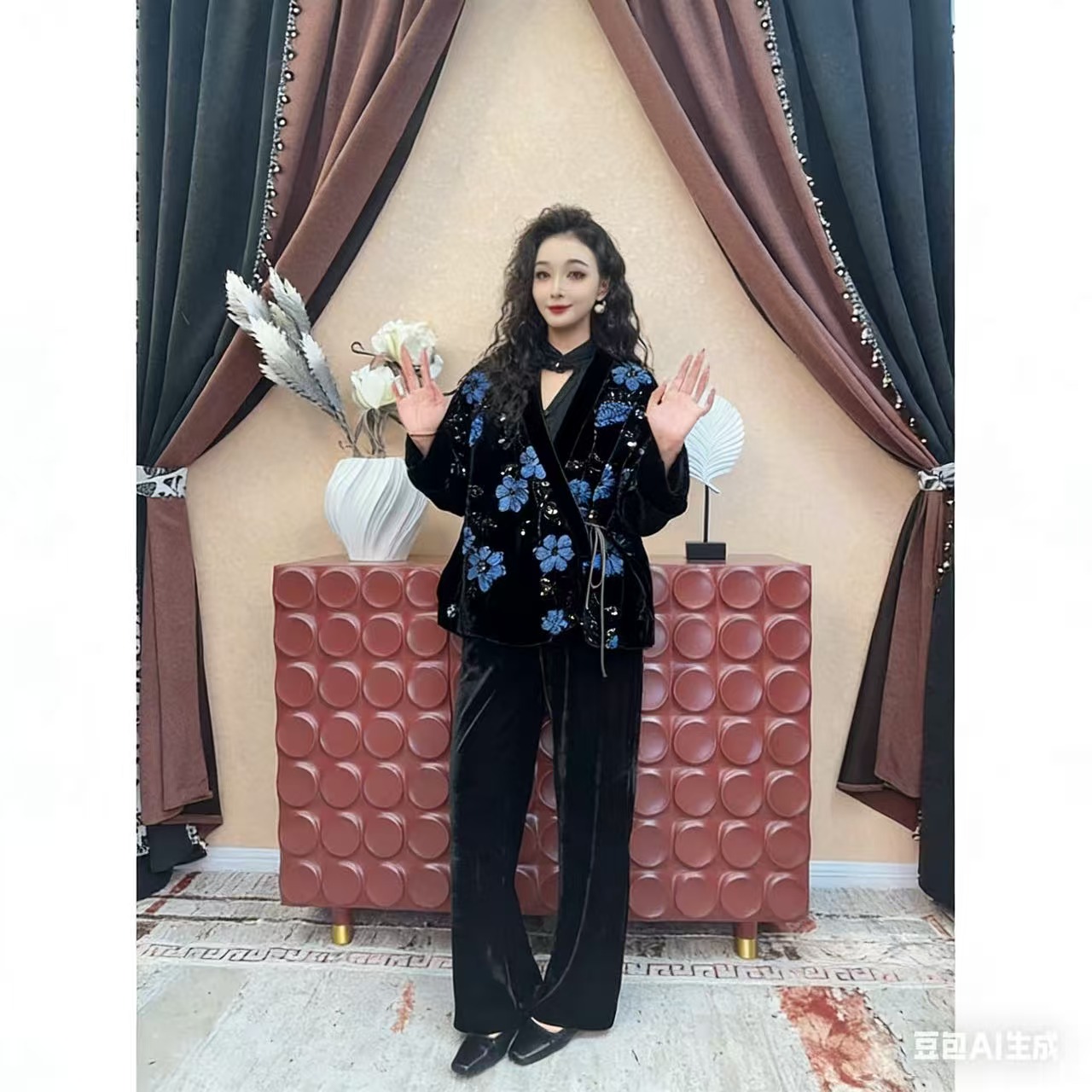 【C283】真丝丝绒羽绒时尚新款民族风迪拜服饰休闲轻奢【外套】设计师