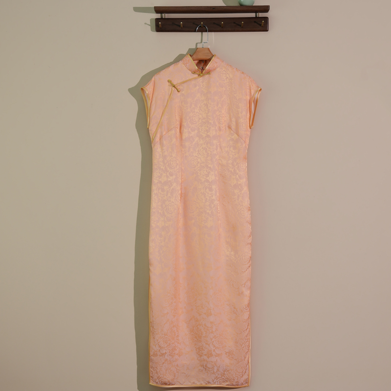 【Q1253-金粉世家】桑蚕丝包肩袖气质优雅国风中式真丝旗袍