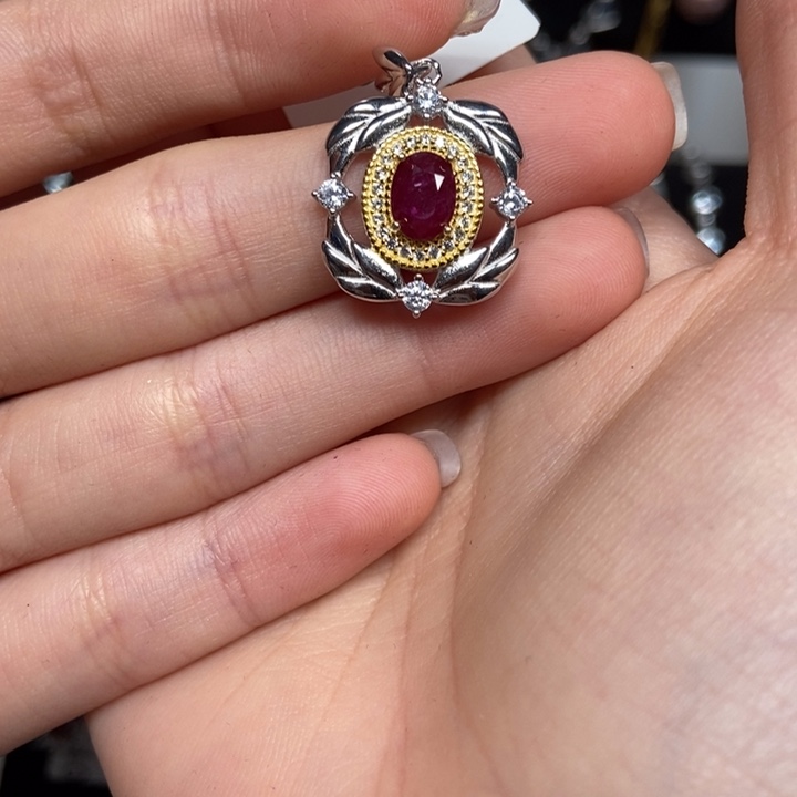 红宝石颈饰银S925镶嵌