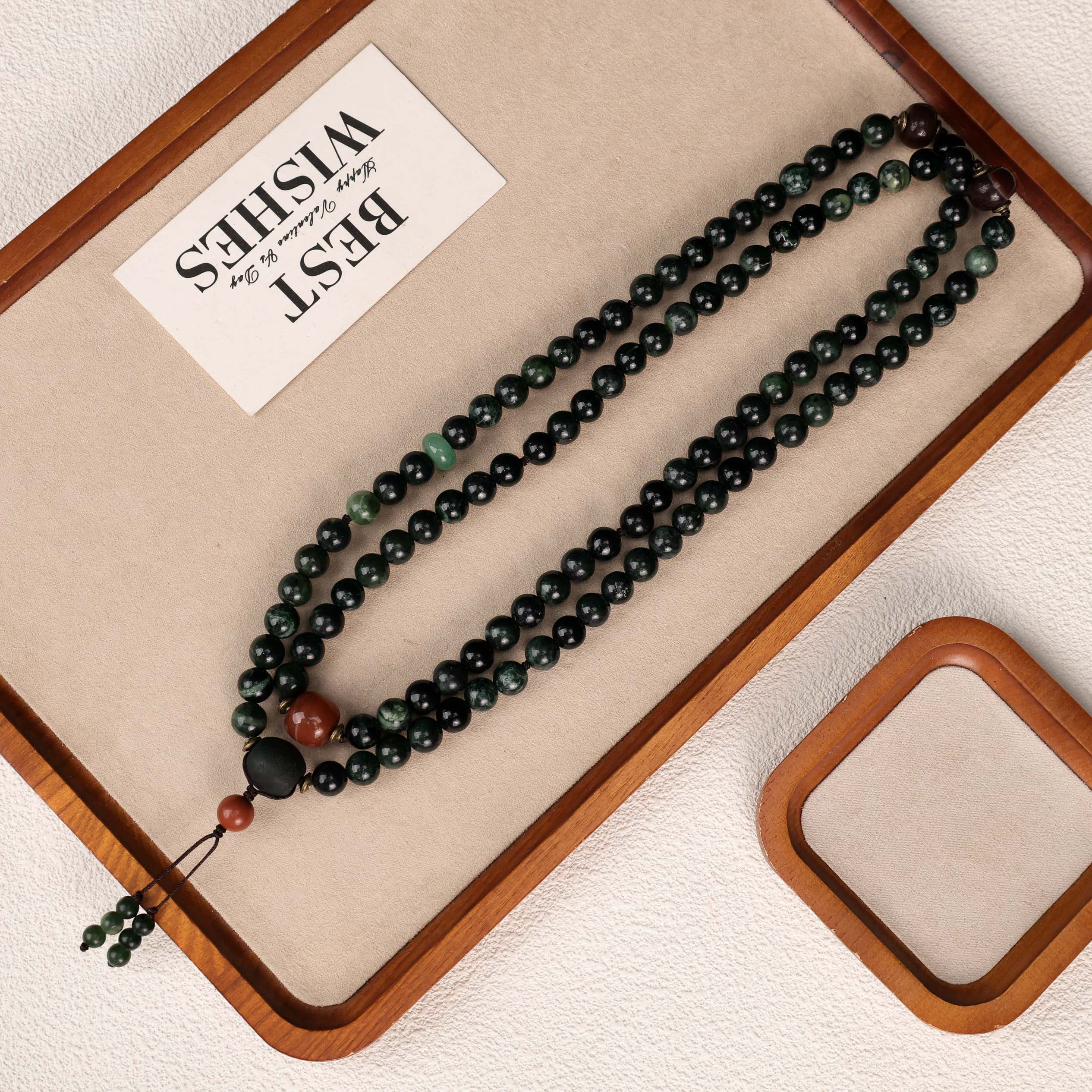 合金项链 LZ3904-1 天然岫岫墨绿色108颗项链