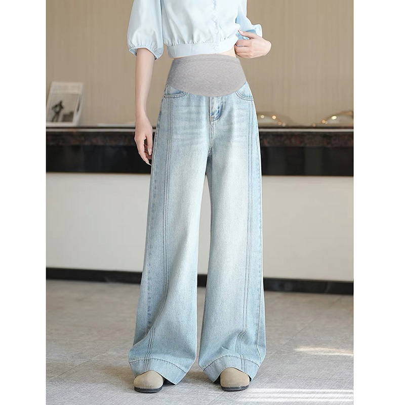 孕妇牛仔裤休闲外穿2025新款春秋季裤子冬季加绒阔腿拖地托腹长裤