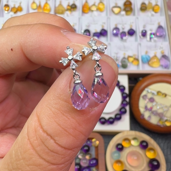 紫晶耳饰银S925镶嵌好耳饰