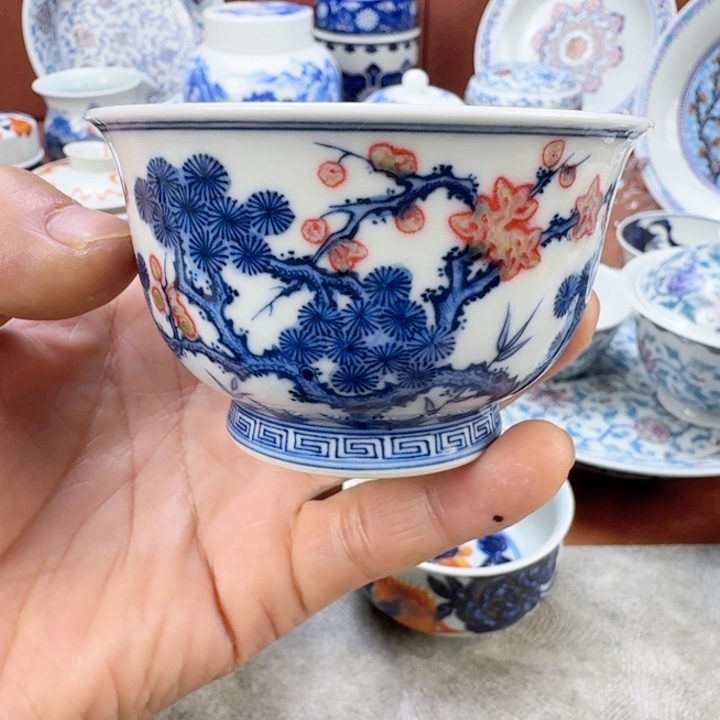 摆件陶青花釉里红单杯