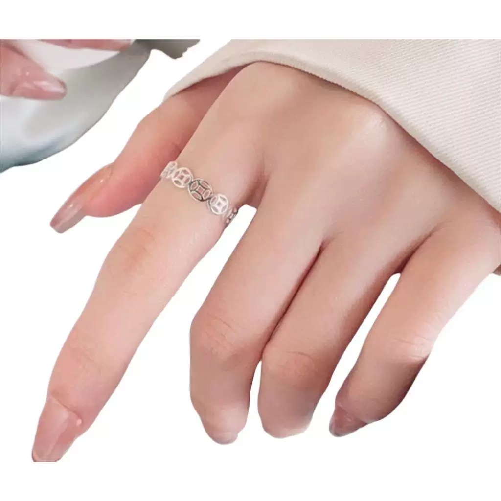 纯银戒指 钱币戒指 情侣戒指 足银首饰 