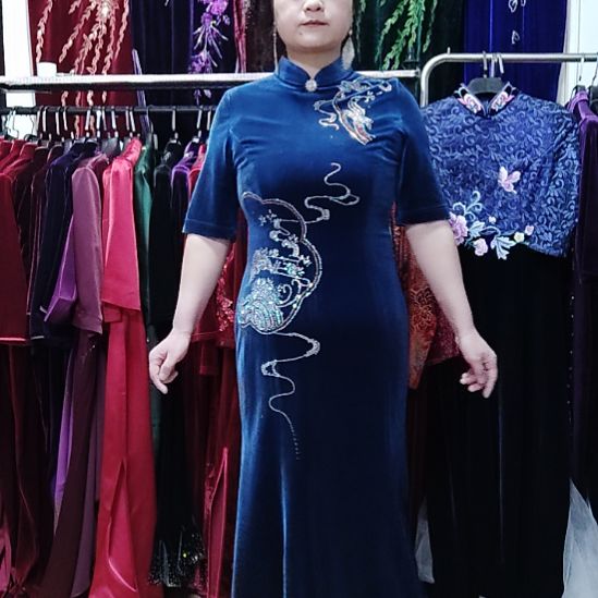 燕***格品牌进口绒重工长款鱼尾裙l码