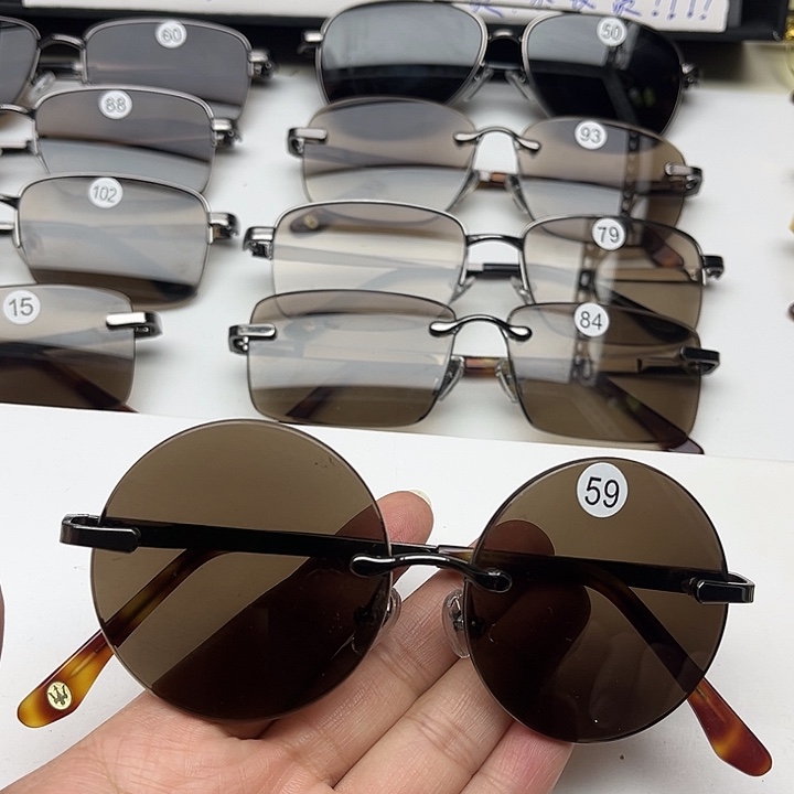 无框深茶色复古圆，59