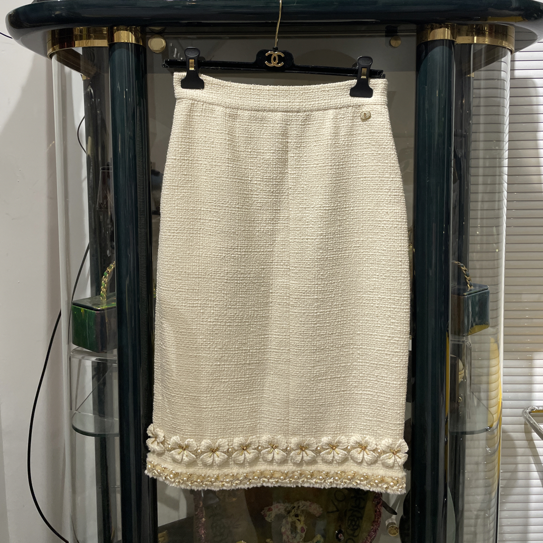 95新 Chanel/香奈儿 17A大都会系列白金花花半裙套装36码98新