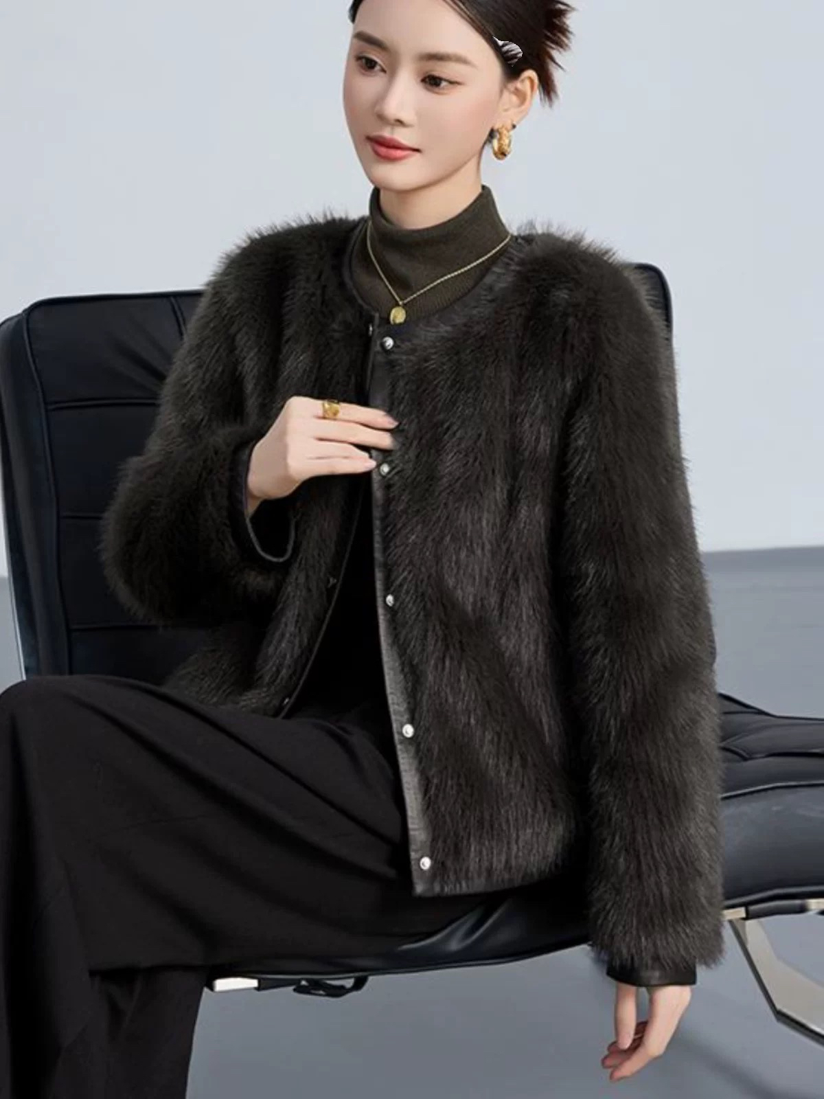 秋冬新款毛时尚外套皮毛一体气质大衣女装时尚百搭年轻款