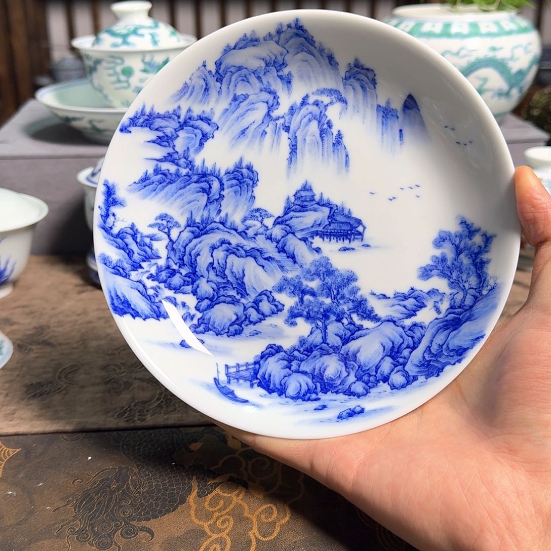 明逸堂青花山水壶承