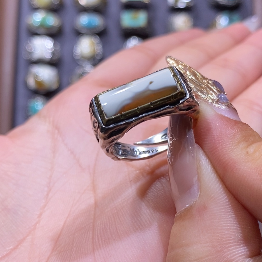 琥珀银S925镶嵌戒指戒指