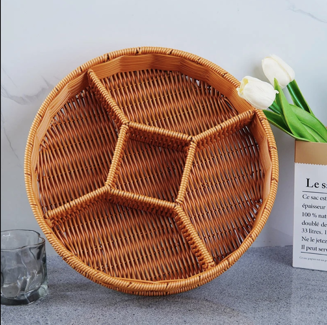 分格蓝中式宫廷风干果盘水果盘果篮圆形果盘30*高8cm