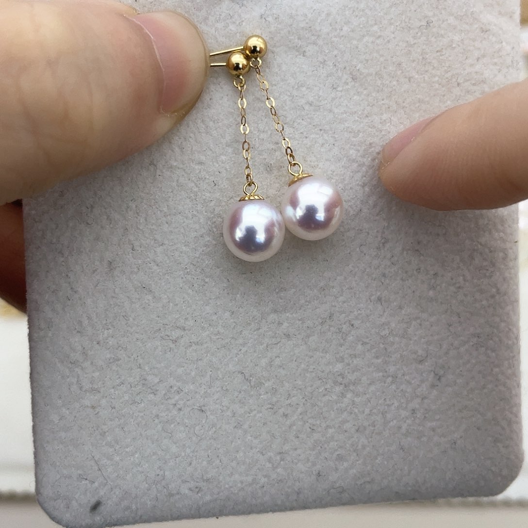 海水珍珠耳饰18K金镶嵌7.5-8耳线