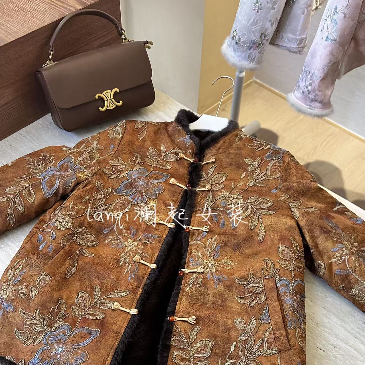 【棕金绣章】新中式织金刺绣工艺女冬季显白显摆温柔贵气貂yc10017