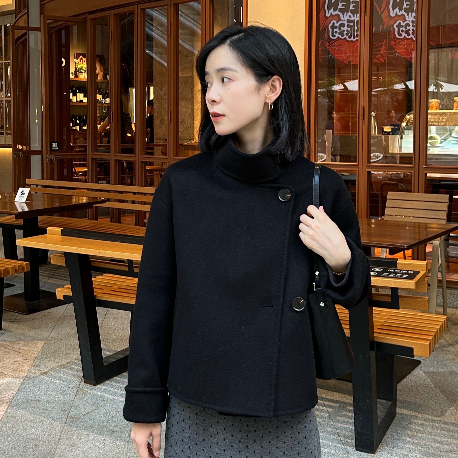 【运费补】小个子定制韩系双面时尚气质立领宽松短款女羊毛外套